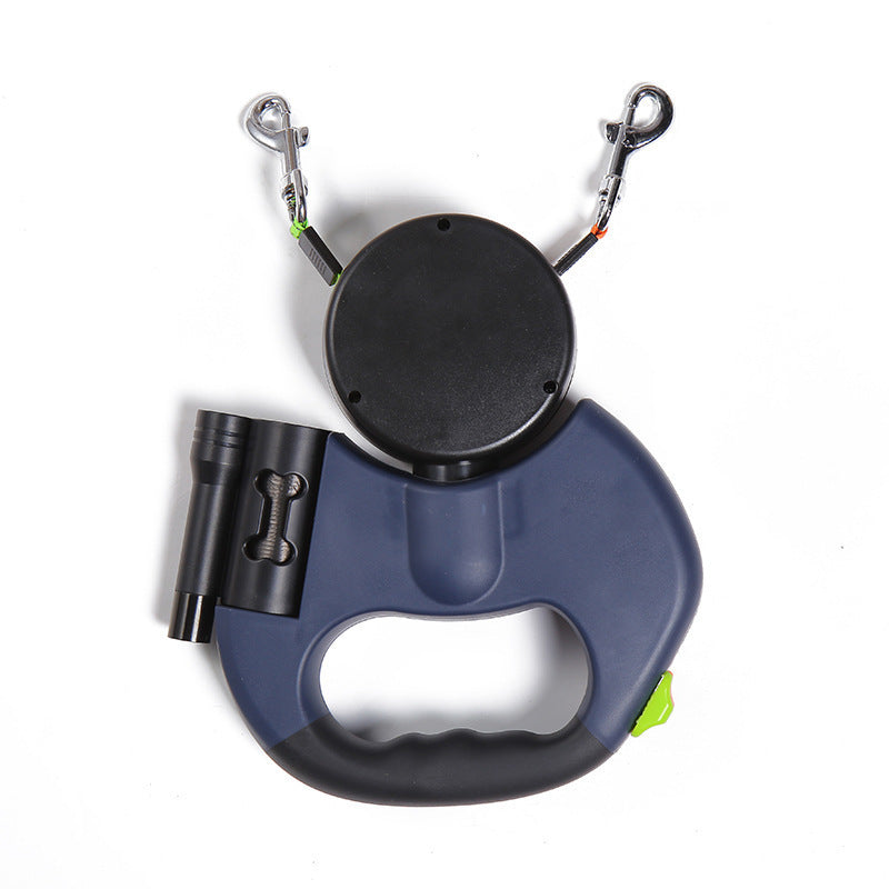 Tangle‑Free Retractable Double Dog Leash with Light & Poop Bag Holder