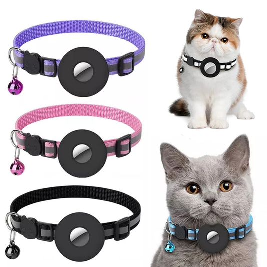 Reflective Nylon Pet Collar with Waterproof AirTag Holder – Adjustable GPS Tracker Collar for Cats & Small Dogs
