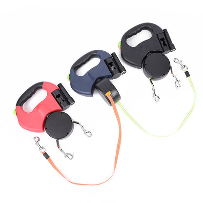 Tangle‑Free Retractable Double Dog Leash with Light & Poop Bag Holder