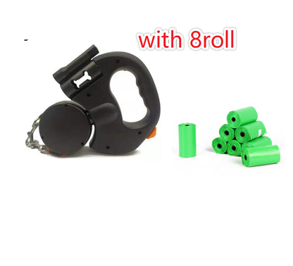 Tangle‑Free Retractable Double Dog Leash with Light & Poop Bag Holder